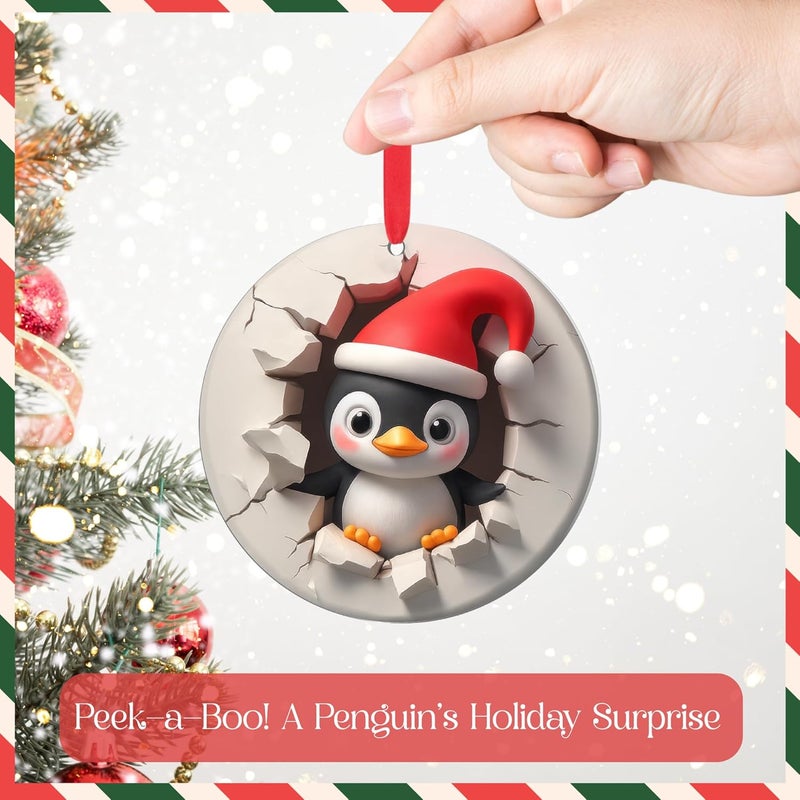 Hutato Penguin Ornament 2D – Penguin Christmas Ornaments, Penguin Ornaments for Christmas Tree, Funny Penguins Decorations for Tree, Cute, Animal Gifts for Women, Men, Couple, Wife, Husband, Animal Ornament - Image 2